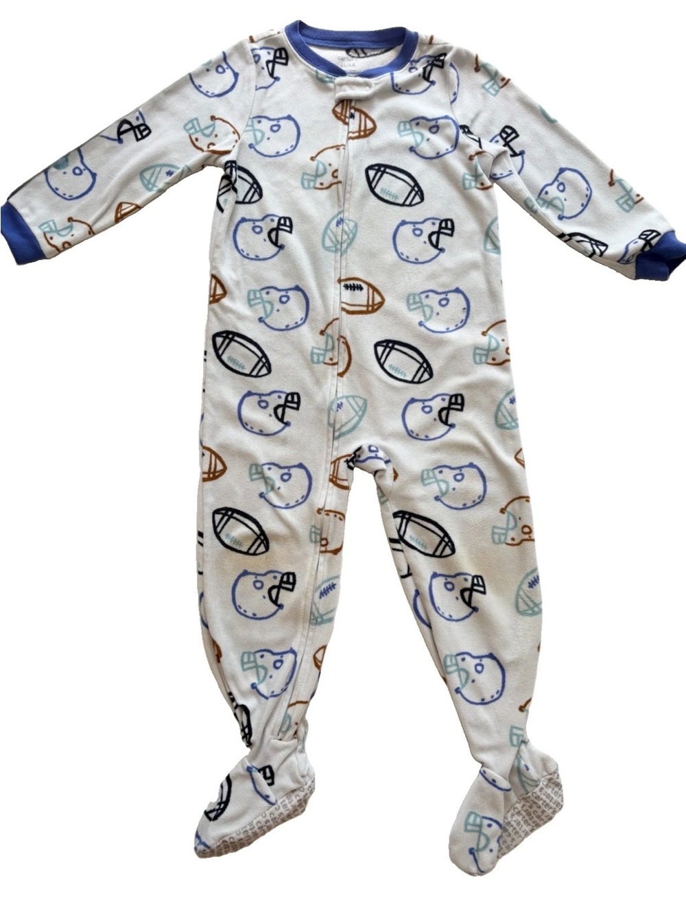 Carter's 4T Pajamas One Piece Zip Footed Fleece White Football Toddler Boy